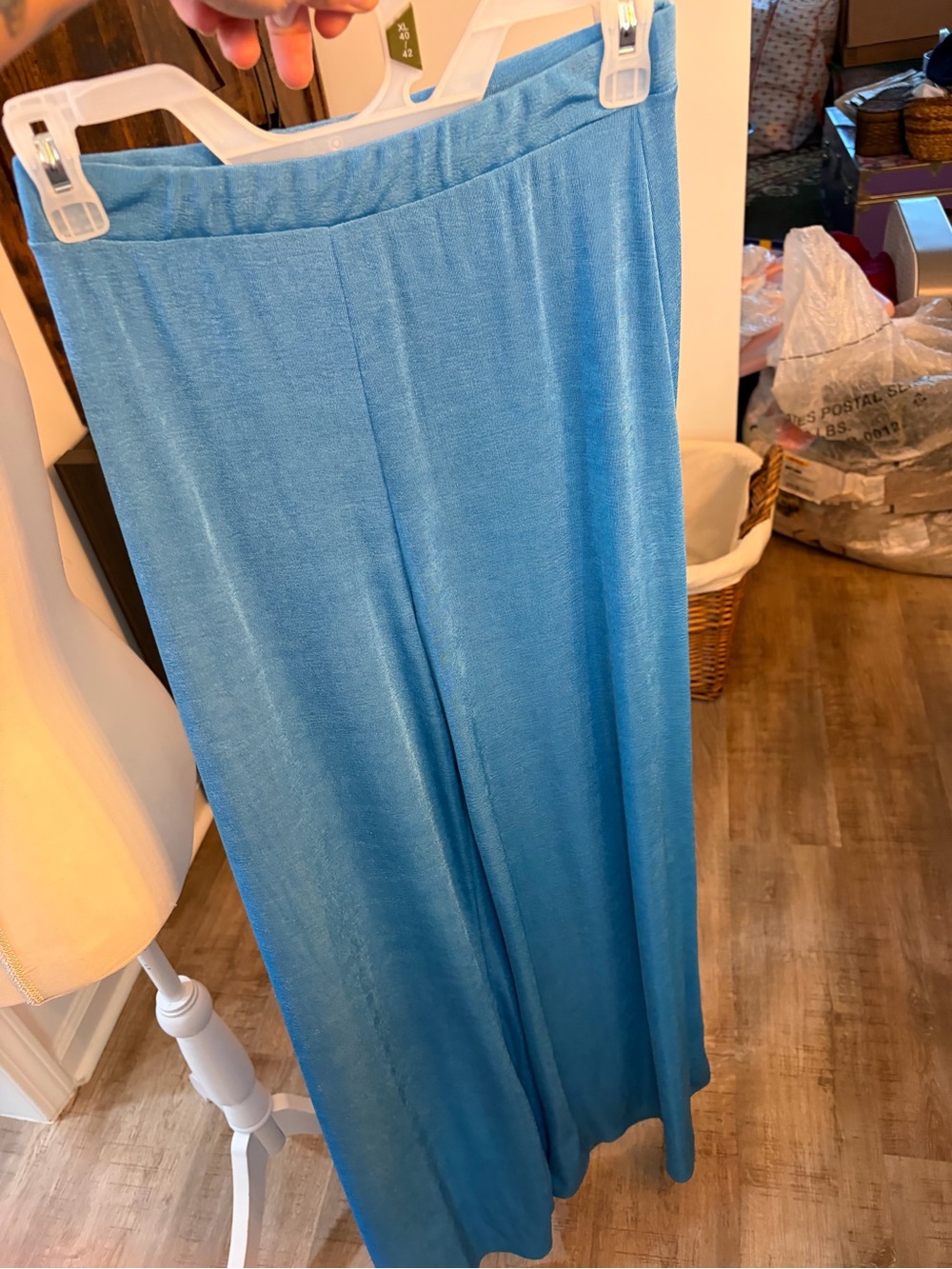 Light Blue Wide-Leg Pants with Soft Drape